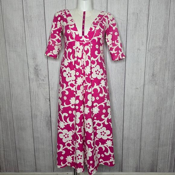 VTG 60s Andrade Resort Shops Hawaiian Pink/White Hibiscus Floral Mod Dress, Sz M - Picture 1 of 10